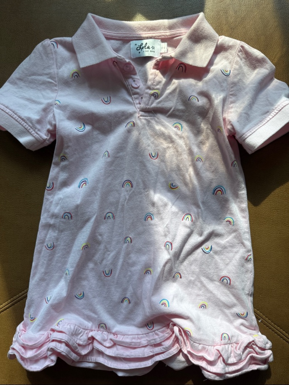 lola and the boys size 2 Pink Polo Dress with Mini Rainbow Motifs
